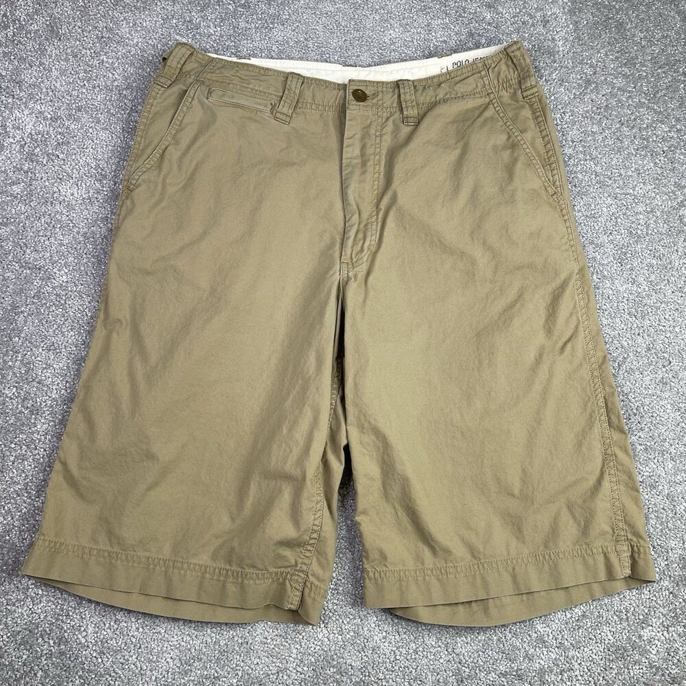 Polo Jeans Co Ralph Lauren Shorts Men's 33 Khaki Chino Cotton Flat Front Casual